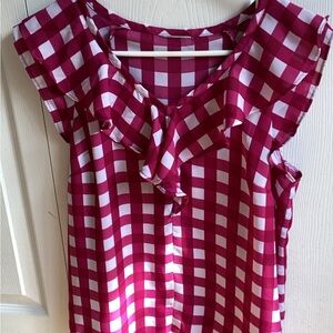 Gingham Ruffle Sleeve Top - Fuschia/Pink and White